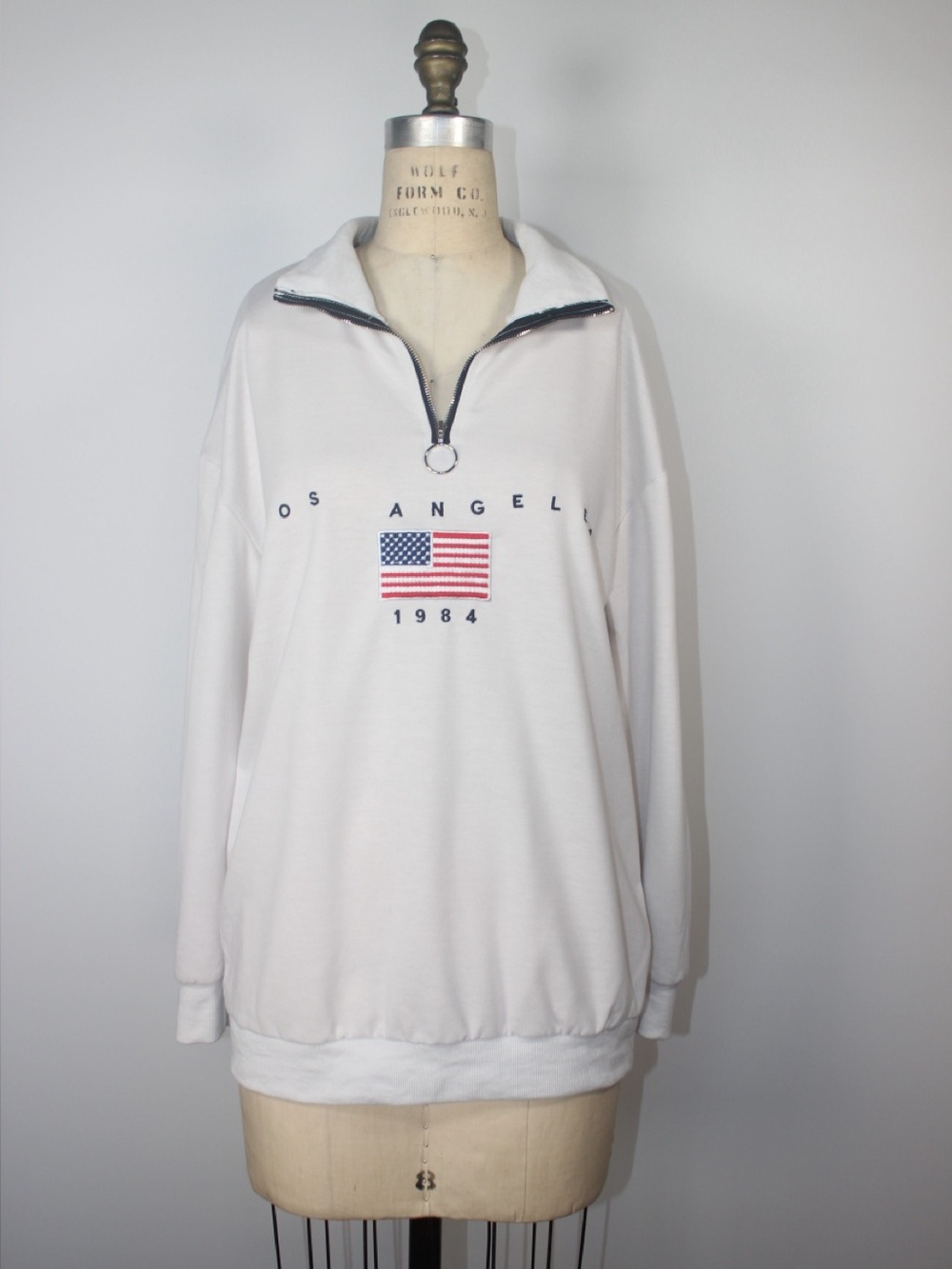 SHEIN White Half-Zip Sweatshirt with Flag Embroidery